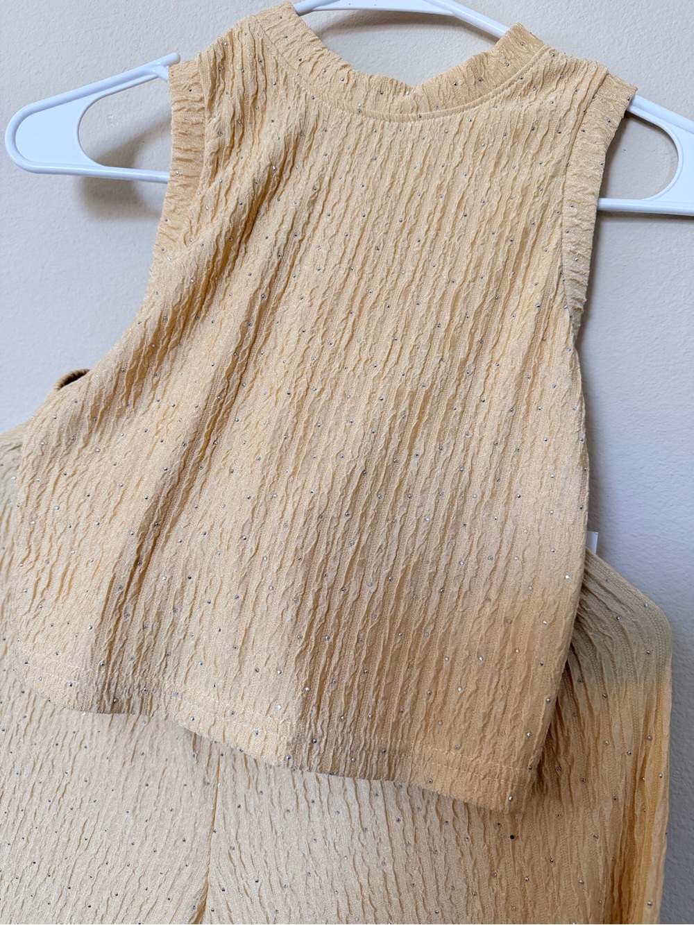 Sleeveless Cream Textured Crop Top with Sparkle Detail